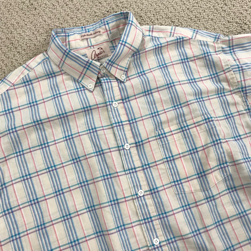 Arnold Palmer Arnie Mens XL Tall Plaid Button Down Shirt Short Sleeve USA Made